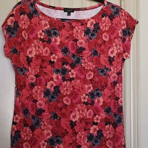 NWOT Talbots Petite T-Shirt Sz L Cap Sleeve Tee Floral Design Pink Sleeveless